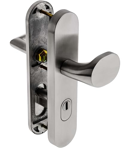 Juego Completo De Pomo Y Placa Larga HOPPE Birmingham Para Puertas Interiores - Color F2 Neusilber, Aluminio, 72mm Distancia