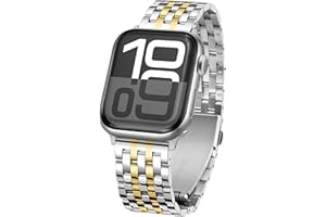 Tasikar Metal Watch Strap Compatible with Apple Watch 42mm(Series 10/11) 41mm 40mm 38mm for Men Women, Stainless Steel Replacement Bands for iWatch SE Series 11 10 9 8 7 6 5 4 3 2 1, Silver-Gold