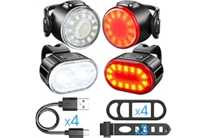 ASUNND Feux Avant et Arrière de Vélo, 2 Styles Différents de Feux de Vélo à LED, Lumiere Velo Rechargeables par USB, Étanches IPX4/IPX5, Adaptés Aux Feux de Sécurité de Route et de VTT.