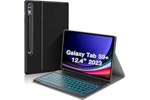 JUQITECH Samsung Galaxy Tab S9+ Backlit Keyboard Case 12.4 Inch 2023, S9 Plus Tablet Multi-Angle Stand Cover Case with Detachable Wireless Keyboard
