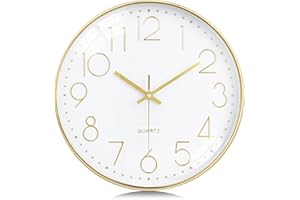 Lafocuse 30cm Reloj de Pared Oro Silencioso, 3D Números Moderno Reloj Cocina Pared Fácil de Leer, Decorativo sin Tictac para Salon Dormitorio Oficina