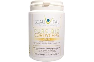 BEAUVITAL Pure Bio Cordyceps Gold | 10mg Cordycepin/g | 120 capsules de 500 mg Cordyceps sinensis chacune, issues de l'agriculture biologique de l'UE, végétalienne, sans additifs artificiels. Nouvelle formule.