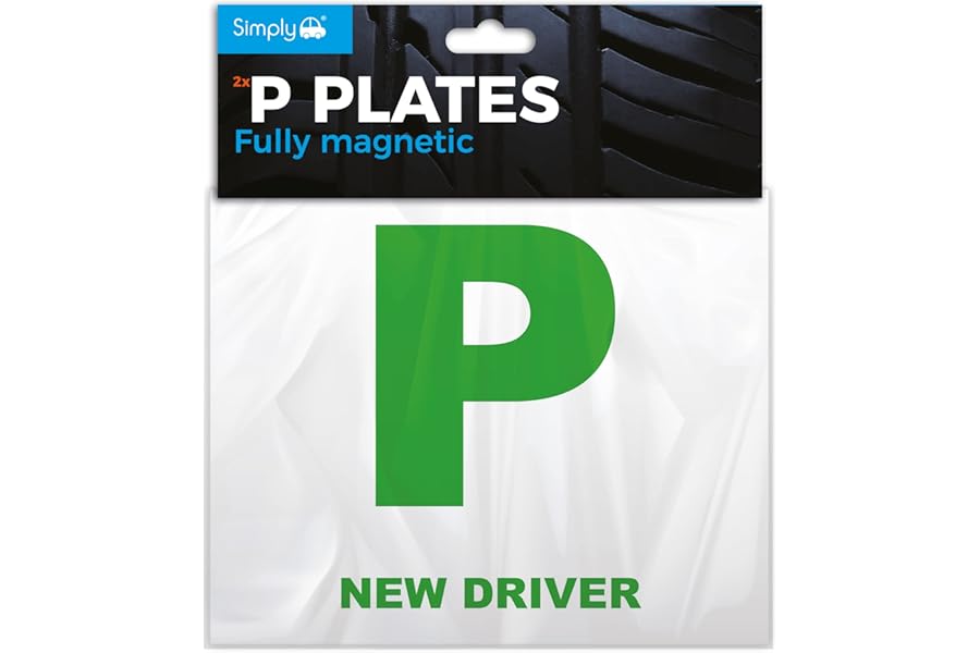 Simply TL1100 Pack of 2, Fully Magnetic Car P-Plates Twin Pack for New Drivers, Easy to Attach and Remove, Strong Magnet Backs for Vehicles