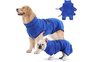 HAPPY HACHI Peignoir Chien Super Absorbant, Peignoir pour Chien en Microfibre avec Velcro et Bande Rétractable Réglable, Convient pour Le Séchage après Le Bain, la Natation et la Pluie (Bleu, M)