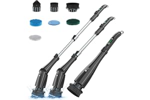 BESTYKS Brosse de nettoyage électrique sans fil avec 8 têtes de brosse de nettoyage, 3 vitesses, 180 minutes de temps de travail, bras d'extension réglable, brosse de nettoyage électrique (noir)