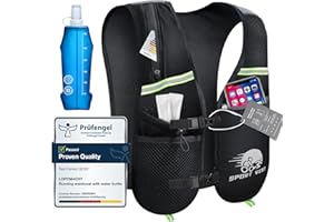 LORYMACHY Running Vest with Water Bottle - Ultralight Running Vest Men with 500 ml Soft Flask, 6 Pockets, Breathable, Adjustable & Reflective Running Vest Women for Running, Marathon, Jogging, Cycling