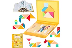 NIC IS COCNG Puzzle De Jeux De Voyage,Puzzle De Jeu Tangram,Tangram en Bois magnétique Apprentissage des Formes et Couleurs,Jeu Éducatif De Construction Et d'Imagination Cadeau Cadeau de Noël Anniversaire