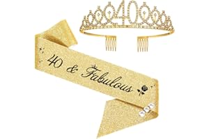 Moitkptt 40 & Fabulous 40 Ans Couronne Anniversaire Écharpe, 40 ans femme anniversaire, Diademe Princesse Reine decoration anniversaire 40 ans femme, cadeau 40 ans femme
