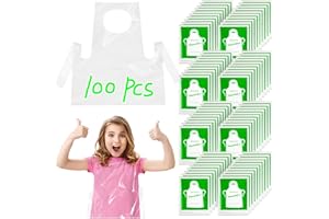 SYOZPXY 100Pcs Disposable Kids Apron, Disposable Children's Art Waterproof Overalls, Children's Clear Plastic Apron, for Hand Painting, Children's Art Touching, Cooking 4-12