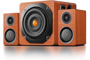 Elimavi PC Lautsprecher mit Subwoofer, 2.1 Soundsystem with Dual Satellites, TV Soundsystem mit 6,5″ Woofer, 1″ Hochtöner und 3″ Mitteltöner, EU-/Deutscher Stecker, Multiple Audio Inputs