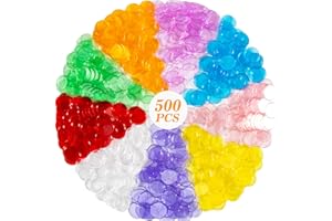 Sukh Bingo Chips Counter for Bingo Game 500pcs Multicolor Transparent Plastic Poker Chips Markers Tokens For Events Family Party Games Double Sided Bingo Counters For Kids Maths Resources Learning