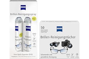 ‎ZEISS ZEISS Set aus 1x Brillen-Reinigungs-Spray alkoholfrei Doppelpack 2x 120ml und 1x ZEISS Brillen-Reinigungstücher mit Alkohol 50 Stück