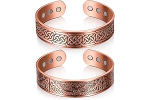 Otuuz 2 Pulseras Magnéticas de Cobre al 99,99% Brazalete de Cobre Ajustable de 3500 Gauss con 9 Imanes Pulseras de Imán de Cobre Sólido con Diseño de Árbol y Celta para Hombres y Mujeres, 2 Estilos