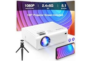XuanPad 5G WiFi Bluetooth Projector, 16000L Native 1080P Projector 4K Supported, 6D/4P Keystone Correction, Outdoor Movie Projector, Mini Projector with Screen and Tripod for iOS/Android/TV Stick