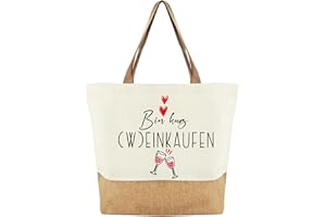 Tarklanda Jutebeutel für Frauen, Stofftasche Geschenk Damen, Jute Baumwolltasche mit Spruch Bin Kurz (W) Einkaufen, Einkaufstasche Geschenk für Frauen, Freund, Frau, Mama zum Geburtstag, Muttertag