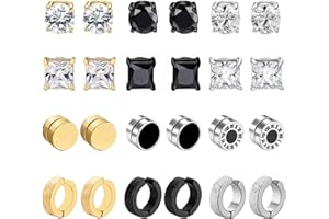 VELESAY 12Paires Boucle d'oreille Homme Magnétique Acier Inoxydable Aimant Boucles d’oreilles Noir Sans Trou Faux Piercing Oreille Magnétique Fausse Boucle d'oreilles Set Clip Aimanté Homme