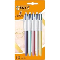 Stylos BIC 4 Couleurs Smooth - Encre Fluide Effet Gel, Pointe 1mm | Pack De 5 Couleurs Assorties