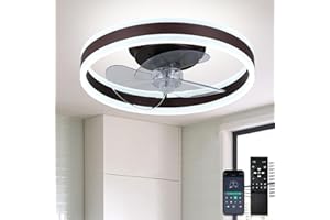 diisunbihuo 16“ Acryl Low Profile Deckenventilatoren mit Lichtern und Fernbedienung, Moderne dimmbare LED Kronleuchter mit Lichtern mit Memory&Timming Funktion für Schlafzimmer Wohnzimmer (Braun)