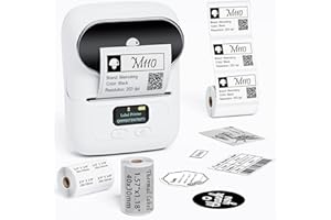 ‎MEMOKING Etikettendrucker - M110 Bluetooth Mini Label Drucker, Barcode Drucker, Aufkleberdrucker, Kompatibel mit Phomemo M110 Etikettendrucker Selbstklebend für QR-Code, Einzelhandel, Kabel, Versand