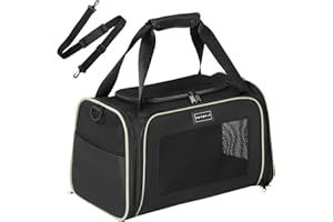 Petsfit Sac de Transport pour Chat et Petit Chien - Sac Transport Chat Léger avec Matelas Extensible et Sangle de Sécurité, Pliable et Aéré (S/Noir)
