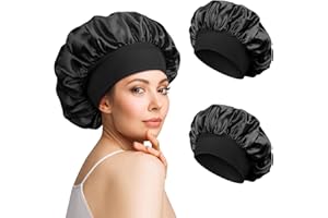 2 Pièces Bonnet Satin Cheveux Nuit, Bonnet De Nuit Satin, Bonnet Soie Cheveux Nuit Bonnet Cheveux Nuit pour Femmes (Noir)