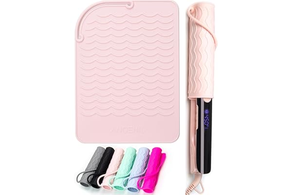 ANGENIL Coussinet lisseur résistant à la chaleur, coussinet lisseur de voyage en silicone, pochette de rangement pour outils de coiffure, dimensions : 23 cm x 17 cm