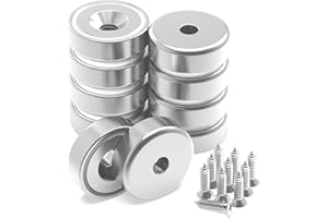 Ant Mag Neodymium Round Base Cup Magnets 50 lbs Pulling Force 0.98"(25mm) Pack of 10 with Countersunk Hole,Mounting Screws,Strong,Industrial Strength Rare Earth Magnets for Home,Work