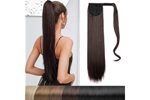 ‎JIAMEISI Lange gerade Pferdeschwanz-Verlängerung Magic Paste Pferdeschwanz-Verlängerung Wrap Around 22 Zoll – Dunkelbraun 4# 110g