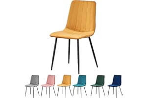 MOF Dining Chair, Velvet Dining Chairs with Padded Seat and Backrest, Sturdy Metal Legs - Accent Chair for Kitchen, dining room, living room or home office (Yellow Stripe)