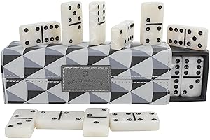 Bucher&Rossini Dominospiel für Erwachsene Doppelsechs 28 Steine weiß marmoriert Dominospiel für Erwachsene Kinder Klassisches Domino-Reisespiel mit Lederetui（weiß