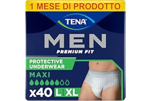 TENA MEN Premium Fit Protective Underwear, Livello di protezione 4, Pacco Scorta Mensile, Boxer Assorbenti per Perdite Urinarie, Elasticizzati, Monouso, per Uomo, Taglia L - Confezione da 40