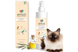 amusi Spray Démêlant pour Chats 250 ML 100% Naturel et Végétalien. Démêle et Détend Les Nœuds des Chats - Rend Le Pelage Doux et Brillant. Ne Nécessite Pas de Rinçage. pour Tous Les Types de Poils
