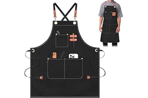 AYESY Delantales de Lona, Delantales para Hombres y Mujeres 68x99cm Delantal de Cocinero con 3 Bolsillos Correas Cruzadas Ajustables Delantal Vaquero para Cocinar Hornear Jardinería Artista