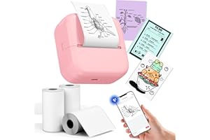 LabelCenter Mini Printer, M02L Sticker Printer for Smartphone, Portable Mini Thermal Printer for Teenagers and Girls (Pink, + 3 Rolls of Paper), Trendy Things for Study, Photos, School, Journaling