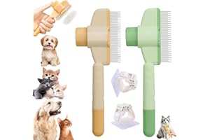 GUO-SWY 2PCS Flea Comb for Dogs,Pet Hair Removal Flea Comb for Cats,Self Cleaning Slicker Brushes,Pets Cat Brush with Release Button,Hair Grooming Brush for Dogs and Cats, Brushes for Shedding (2pc)