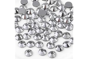 Beadsland 1440 Piezas de Diamantes de imitación de Cristal con Parte Trasera Plana,Gemas Redondas para Arte de uñas y Manualidades,Hematites de plata,SS16,3.8-4.0 mm