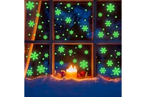 XULIN Glow in The Dark Christmas Window Snowflakes Stars Stickers - 64Pcs Xmas Luminous Window Stickers Clings on Christmas Decals Decorations for Children Room,Shop Showcases, Glass Fronts
