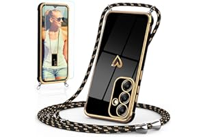 Togestar Handykette Hülle für Samsung Galaxy A13 5G/A04s Handyhülle mit Band und Schutzfolie, Kameraschutz Herz Love Design 360 Grad Stoßfeste Schutzhülle Silikon TPU mit Kordel zum Umhängen, Schwarz