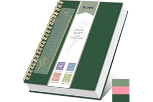 XLOXFU Graph Paper A4 Notebook, Squared Notebook Grid Journal, 300 Pages,100gsm Thick Paper, with Bookmark Ruler, Inner Pocket, Thick 80S PVC Cover, for Office School, 21 x 28.5cm, Dark Green