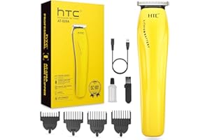 HTC Tondeuse Cheveux Hommes,Tondeuse Electriques Barbe, Tondeuse Barbe Rechargeable à Batterie au Lithium avec Sans Fil avec 4 Peignes de Guidage (jaune)