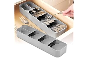 BINYI Portaposate da Cassetto da Cucina Organizer Vassoio Organizzatore per Cassetti di Posate Compatto per Cucchiai Forchette e Coltelli (39.8 * 11.2 * 5.3 cm Grigio)