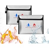 2 x Fireproof Document Bags, 9 x 6.9 Inches Waterproof and Fireproof Document Bags for Documents, Money, Passport, Bank Files