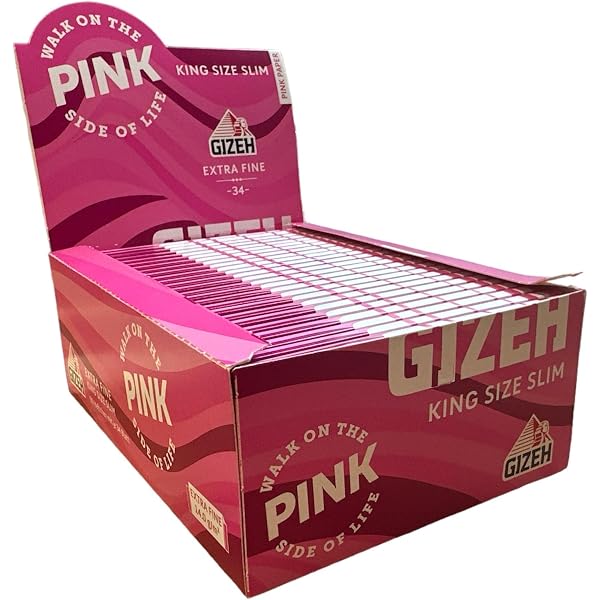 GIZEH Pink King Size Slim Rolling Papers, 34 Blättchen + Tips, Extra Fein & Ungebleicht