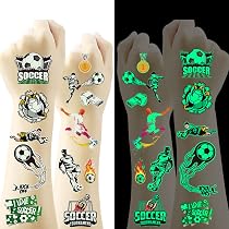 20 Blätter Fußball Tattoos Für Kinder – 10 Normale + 10 Leuchtende Tattoos | Für WM-Partys & Kindergeburtstage