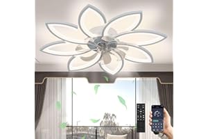 ‎REVNEEY LED Ceiling Fan with Lighting, 72 W Dimmable (3000–6000 K) Ceiling Light with Fan, Mute Reversible Ceiling Fan with Lamp for Living Room, Bedroom, Dining Room (White, 8 Heads (90 x 15 cm))