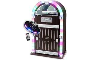 gef-roy Chaîne HiFi Jukebox Retro 60W avec Tourne Disque Vinyle Bluetooth, CD, FM + télécommande, Jeu de lumière OVNI LED