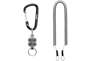 SAMSFX Fly Fishing Magnetic Net Release Holder Keeper Magnet Clip Landing Net Connector with Coiled Lanyard for Cord Free Heavy Gear