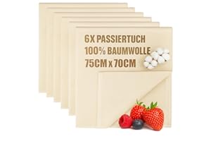 ‎COM-FOUR com-four® 6x Bäckerleinen, Seihtuch, Passiertuch, Knödeltuch 75 x 70 cm aus 100% Baumwolle - Gewebte Tücher für Teigzubereitung - Reißfest bei hoher Feuchtigkeit - Seiher, Leinentuch, Käsetuch