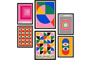 Nacnic Lot de 6 Peinture décorative Formes géométriques Bauhaus couleurs vibrantes Feuille encadrée avec illustration design pour décorer les murs de maison bureau A3 & A4 Cadre noir