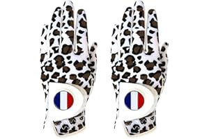AXKAL Gants De Golf Femme De 2 Main Gauche Droite avec Marqueur Balle Drapeau France Cuir Soft Durable Femmes Ladies Fashion All Weather Grip